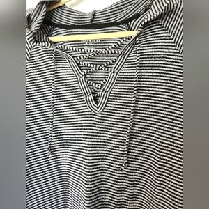 American Eagle Soft & Sexy Plush Hoodie Black White Stripes XXL